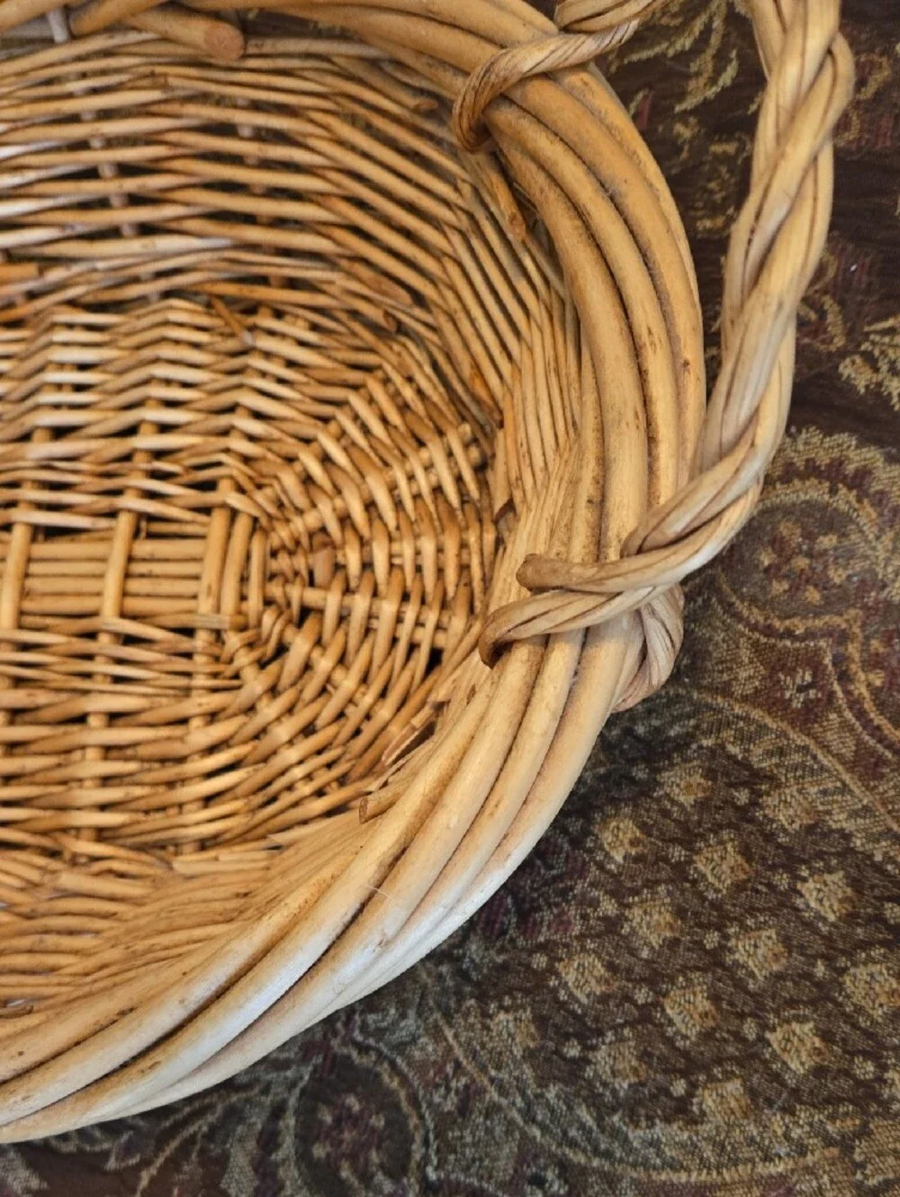 Natural Tan Color Sturdy Oval Woven Basket with Dual Handles
